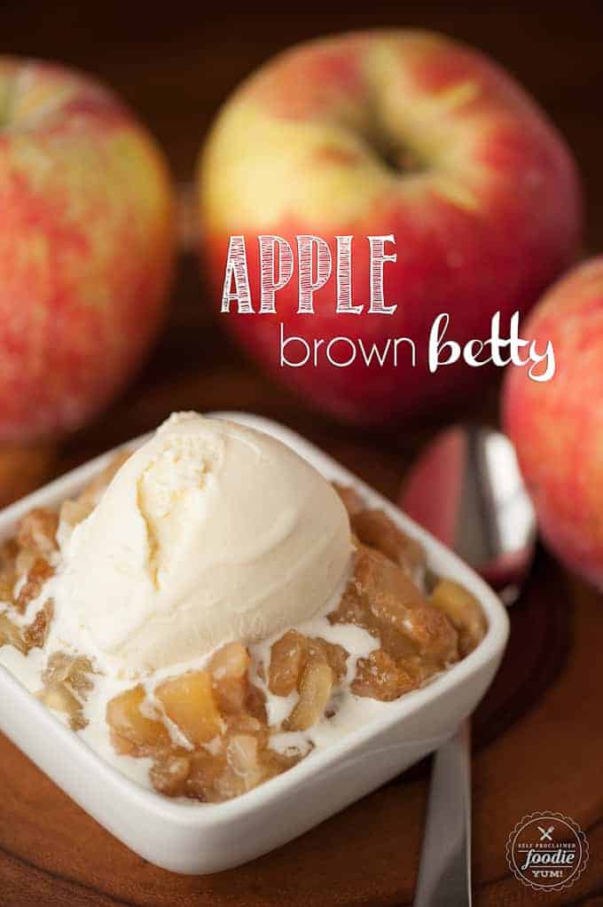 Apple Brown Betty which consists of thinly sliced fresh apples with a no oat sweet and buttery topping. 