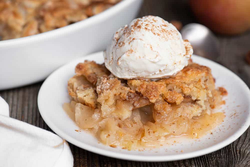 Apple Cobbler with scoop of vanilla ice cream