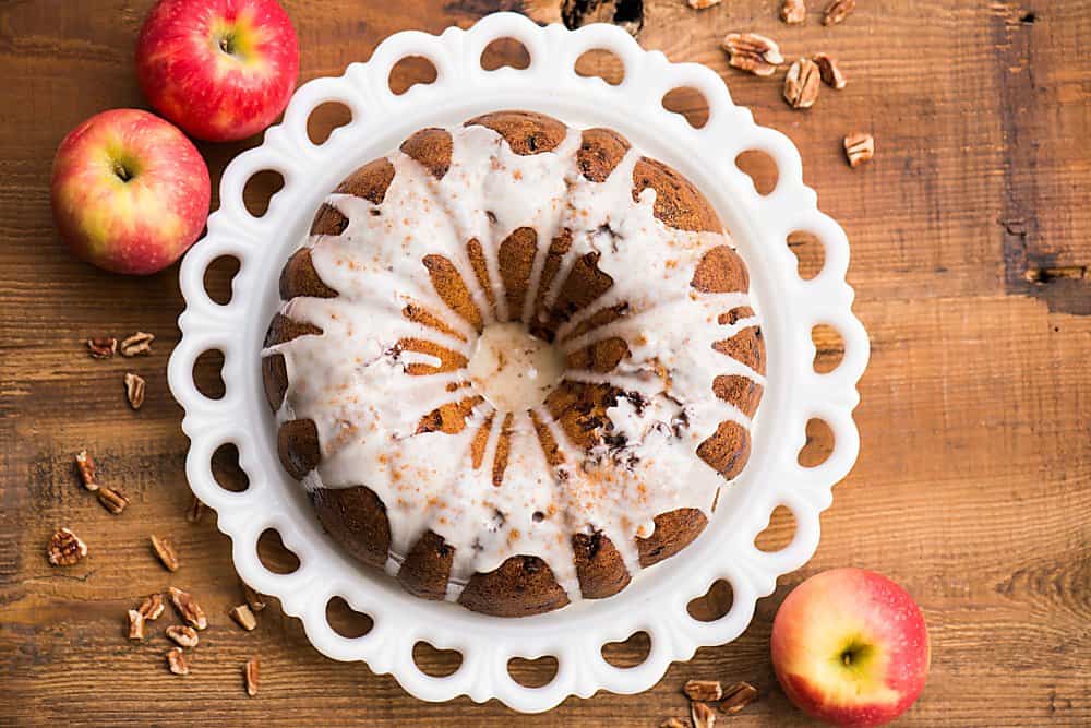 apple pecan bundt cake with apple