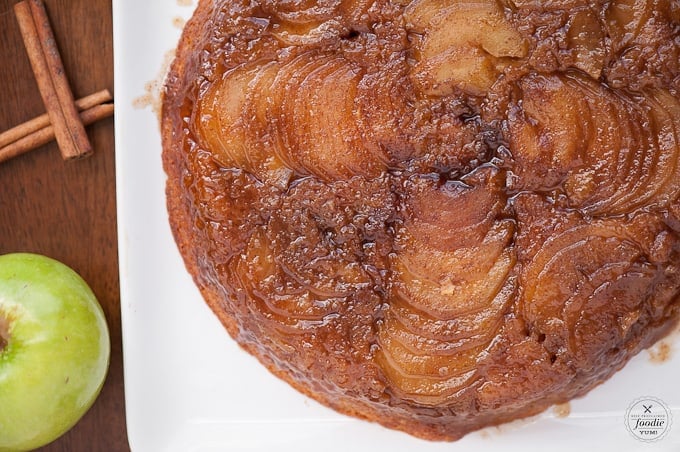 top of a homemade apple upside down cake