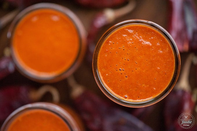 top view of homemade red chile enchilada sauce