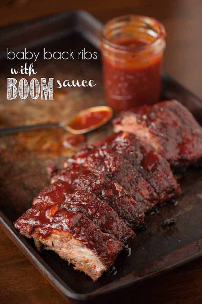 sliced baby back ribs with bbq sauce