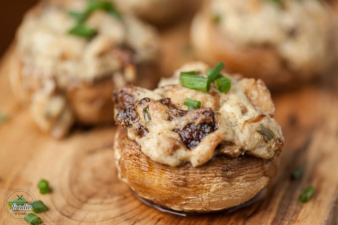 a close up of a stuffed mushrooms