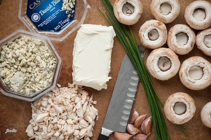 ingredients for bacon blue cheese stuffed mushrooms