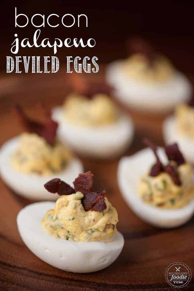 classic deviled eggs with bacon and jalapeno