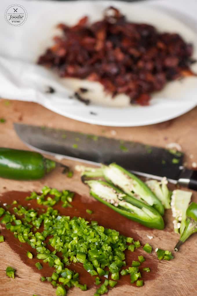 diced jalapeno and chopped cooked bacon