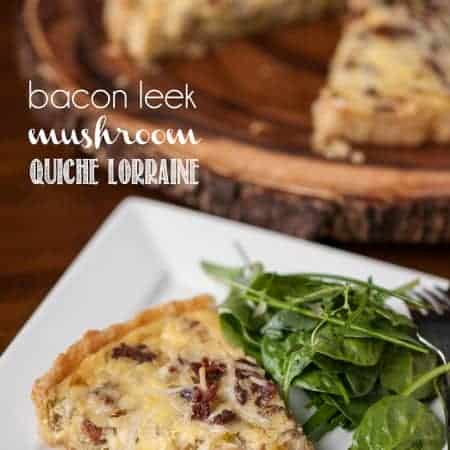 This decadent Bacon Leek Mushroom Quiche Lorraine is so incredibly delicious. Paired with lightly dressed greens, it is perfect for brunch or dinner.