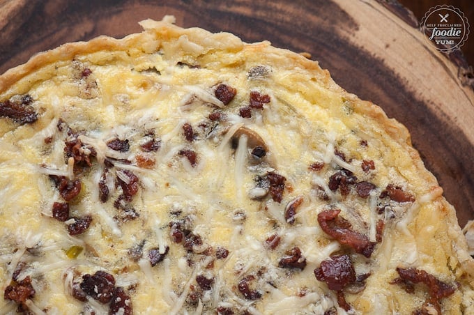 looking down at homemade Quiche Lorraine with bacon