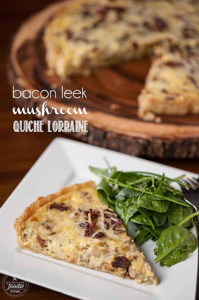 slice of Quiche Lorraine with dressed greens