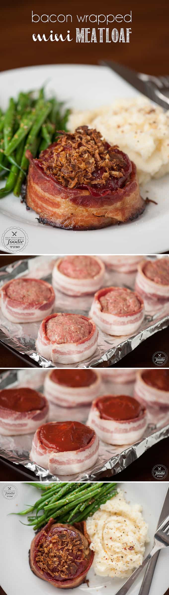 Bacon Wrapped Meatloaf is the best comfort food recipe you can make for dinner. Ground beef and bacon served as mini meatloaf for individual portion sizes! #meatloaf #meatloafrecipe #mini #individual #baconwrapped #best #classic #brownsugar #ketchup #withbreadcrumbs