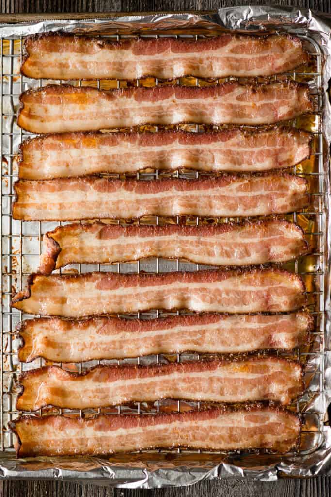 oven baked bacon on rack