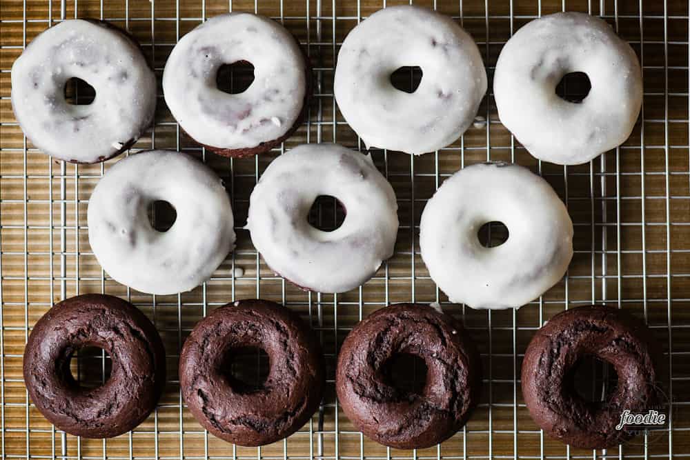 baked chocolate donuts with glaze