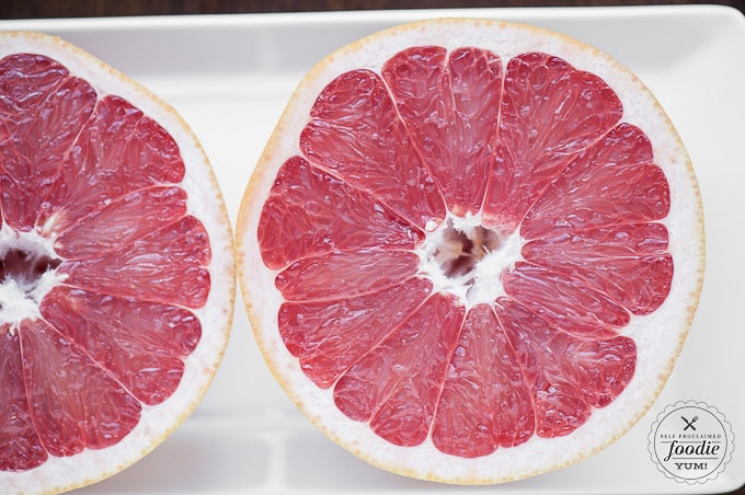 pink grapefruit cut in half