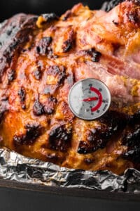 glazed baked ham with meat thermometer.