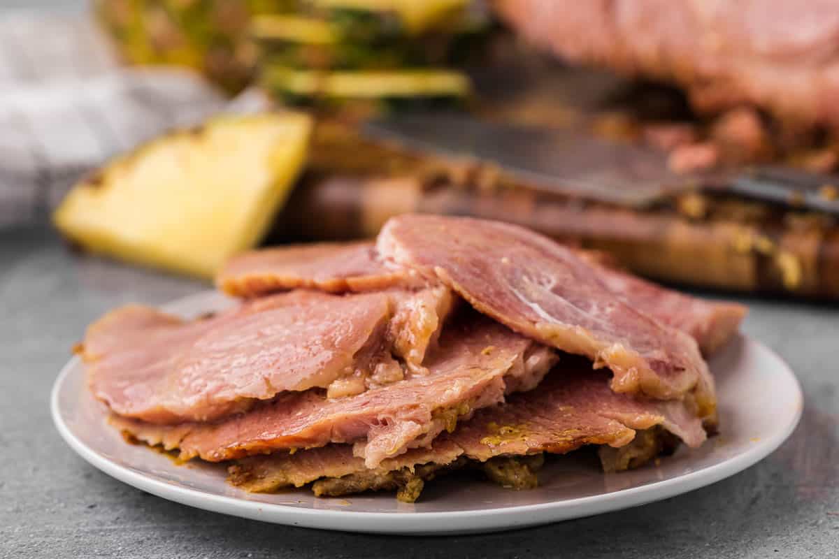 slices of ham that were cooked with ham glaze