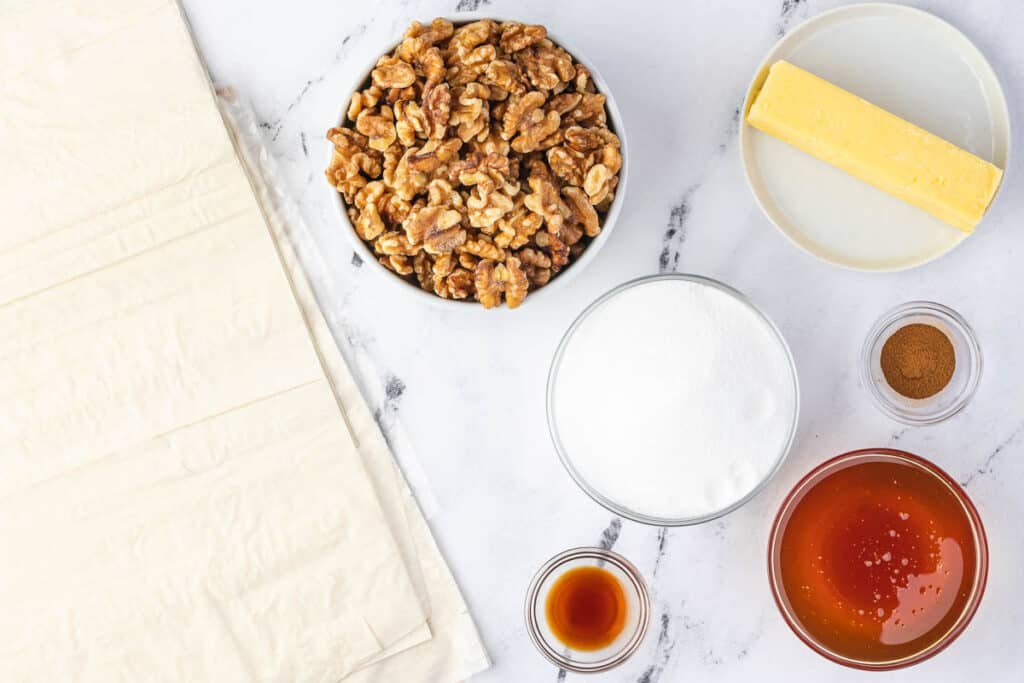 ingredients to make homemade Baklava