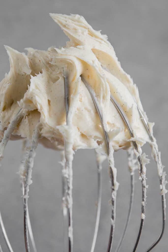 cream cheese frosting on whisk attachment