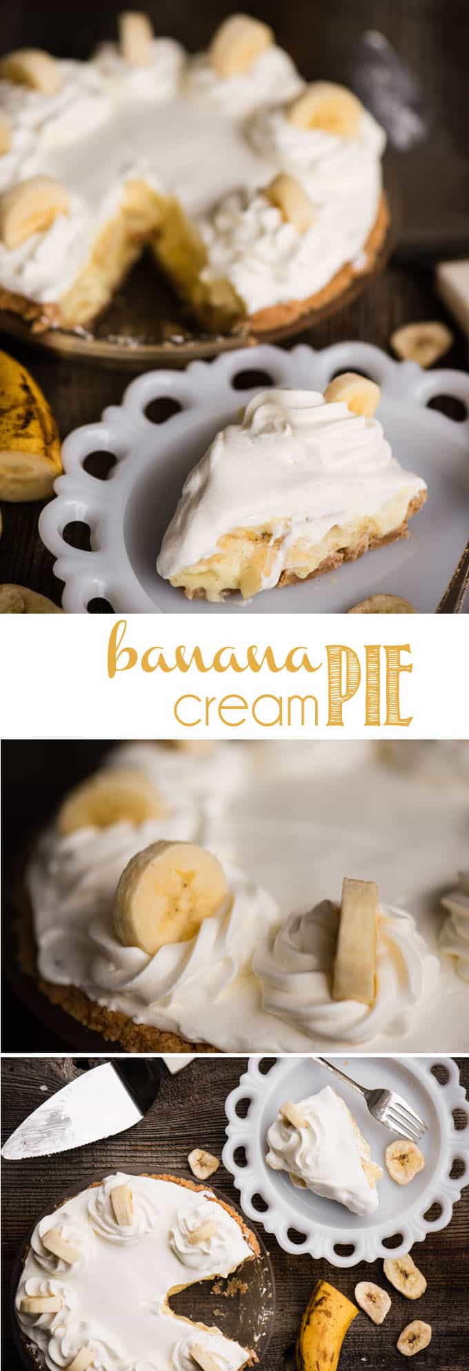 Banana Cream Pie made with ripe bananas, homemade vanilla pudding, and a Nilla Wafer crust, is a true American classic when it comes to desserts. Each bite is a flavor explosion full of different textures that will send you right back to your youth. This is the best homemade Banana Cream Pie recipe you will find! #bananacreampie #pie #banana #dessert #vanillapudding
