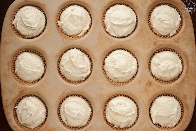 banana cupcake batter in pan 