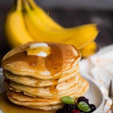 recipe for homemade banana pancakes with real maple syrup