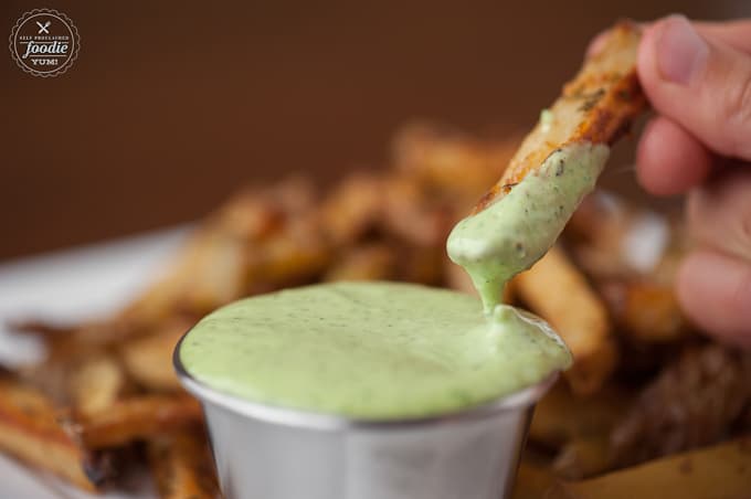 Basil Garlic Aioli sauce and french fries