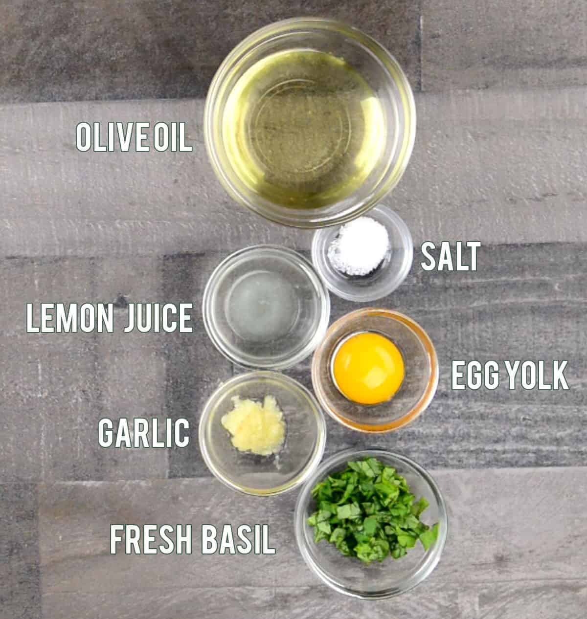 ingredients needed to make Basil Garlic Aioli 