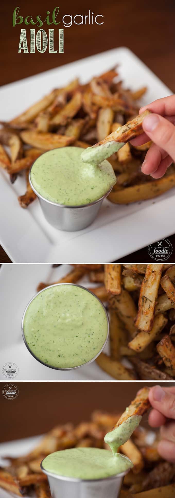 Basil Garlic Aioli sauce made from scratch only takes a few easy minutes and the result is a flavorful dip or spread that packs a real raw garlic punch. #basil #garlic #aioli #basilaioli #garlicaioli #basilgarlicaioli #homemadeaioli