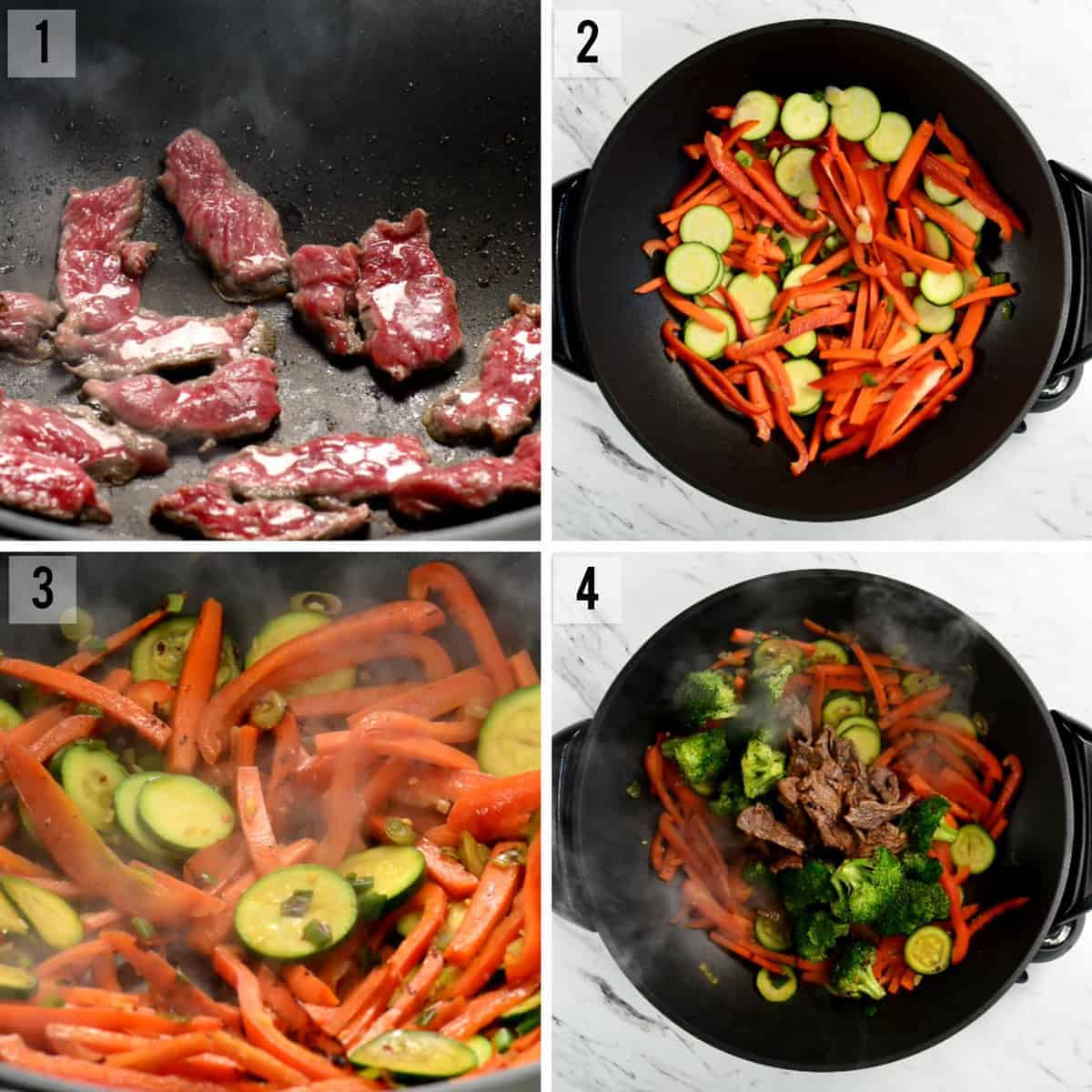 step by step process photos of how to make beef stir fry