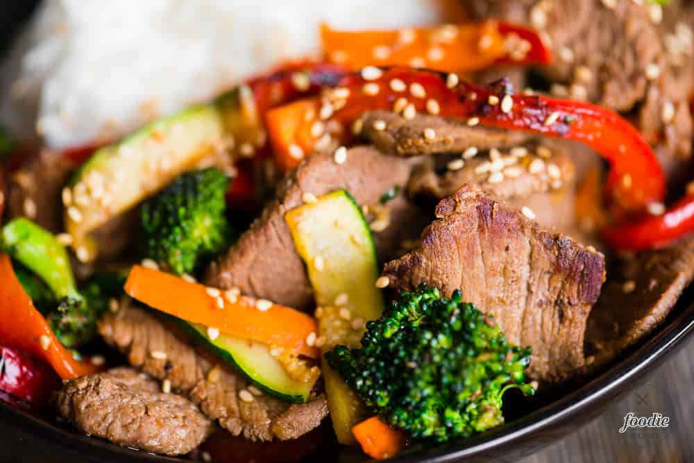 Beef Stir Fry with broccoli, zucchini, peppers