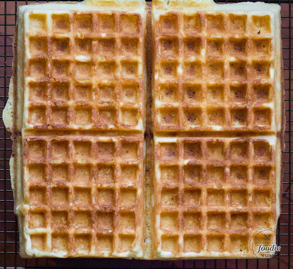 four squares of homemade Belgian Waffle