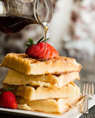 Stack of Belgian Waffles with syrup