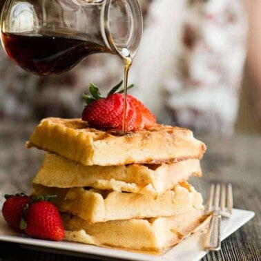 Stack of Belgian Waffles with syrup