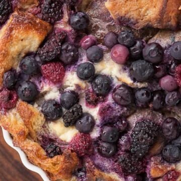 Berry Bread Pudding is made from just a few ingredients and is an easy to prepare dessert that is incredibly rich and decadent.