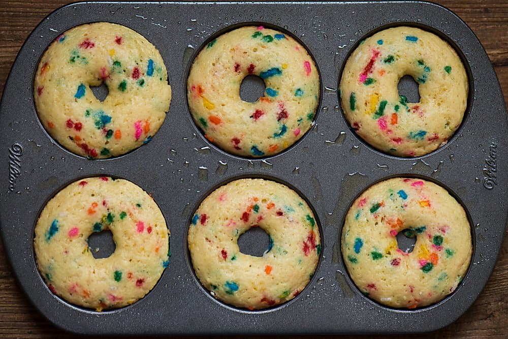 baked birthday cake donuts