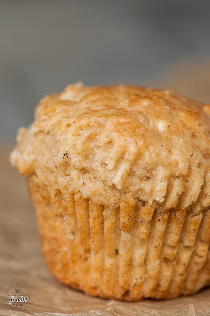 A close up of a black tea vanilla muffin