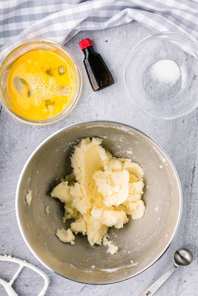 creamed butter in mixing bowl.