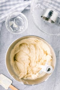 mixed cake batter for blueberry coffee cake recipe.