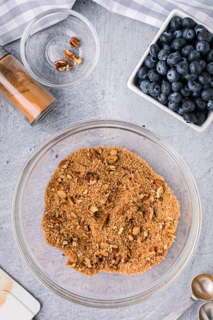 mixing pecan filling portion of blueberry coffee cake recipe