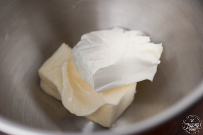 cream cheese and butter in bowl