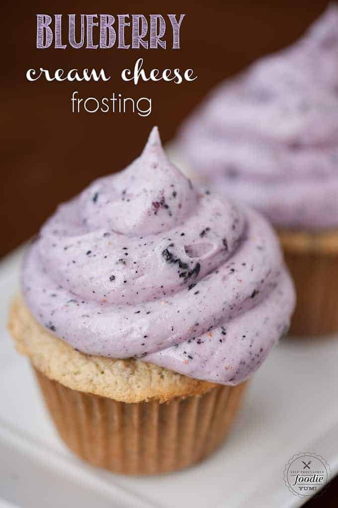 banana cupcake with blueberry cream cheese frosting