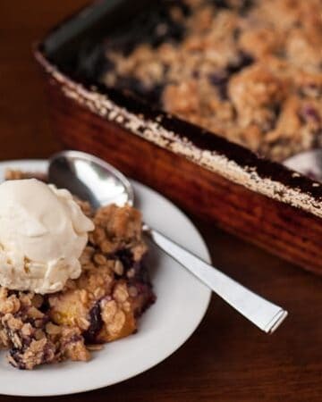 Eating Blueberry Peach Crisp for dessert is just like eating the most delicious oatmeal cookie you've ever had with the added benefit of warm summer fruit!
