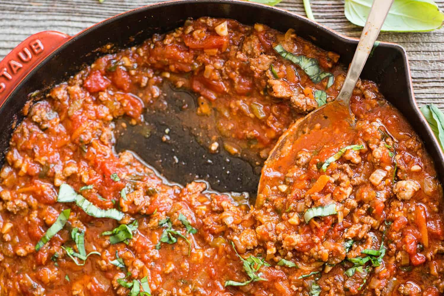 homemade Bolognese in pan