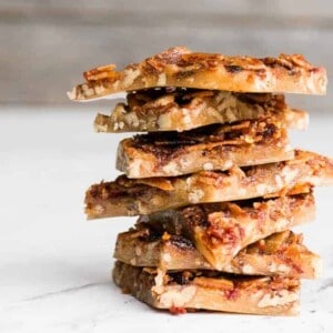 stack of homemade bourbon bacon brittle