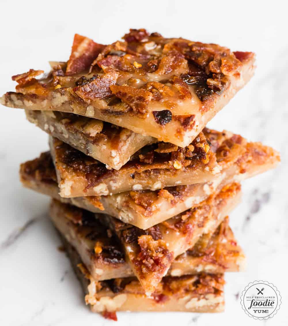 a stack of bourbon bacon brittle