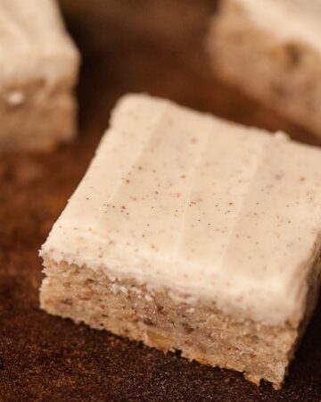 Brown Butter Banana Bars topped with a heavenly brown butter vanilla bean frosting make the perfect portable dessert to share with friends and family.