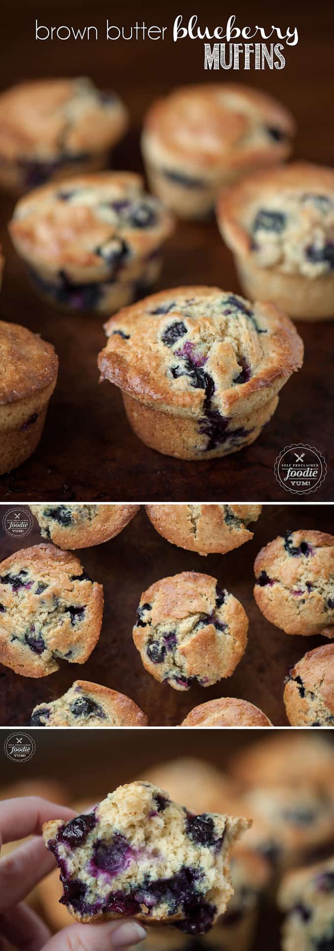 collage of photos for browned butter blueberry muffin recipe