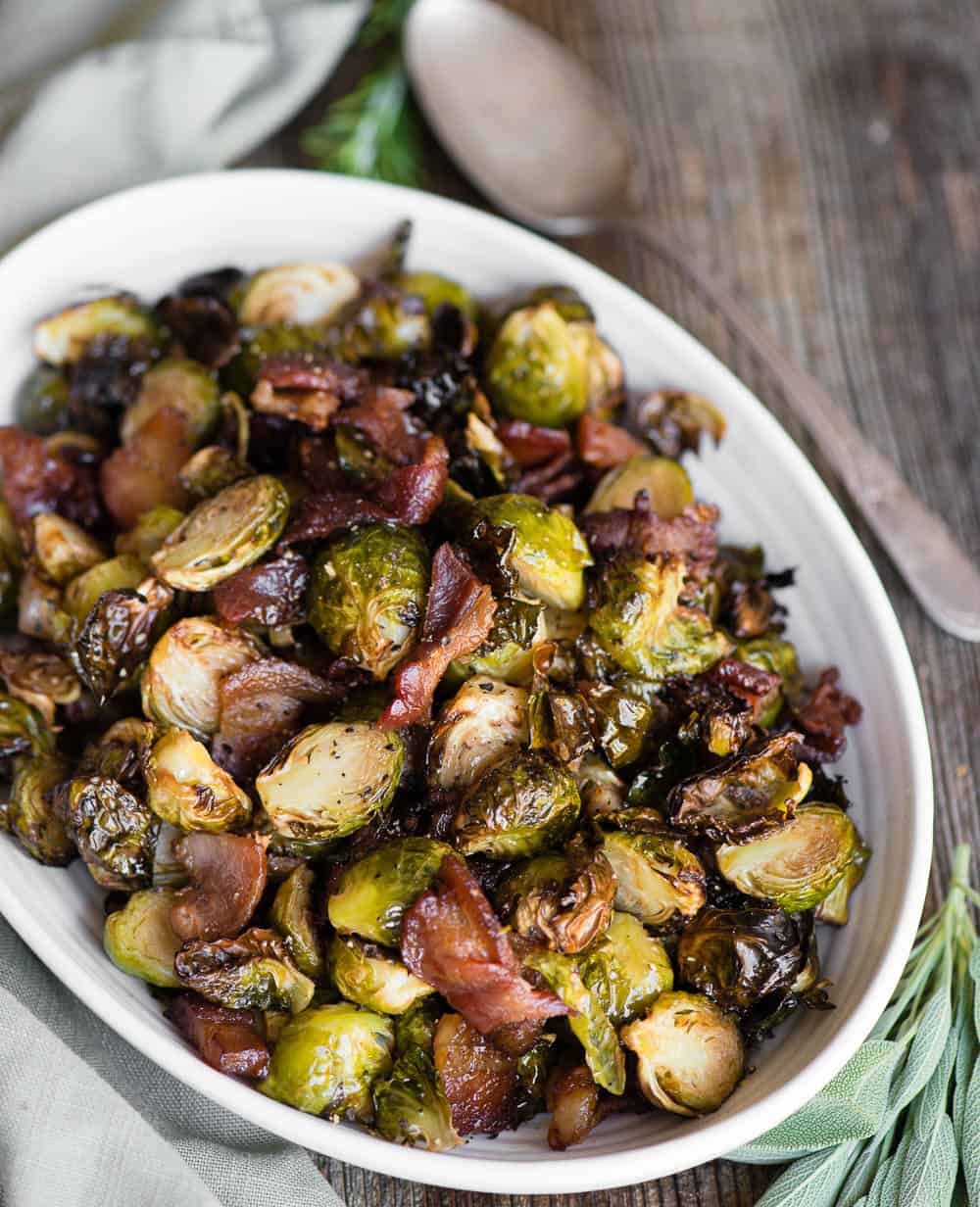 Brussels Sprouts and Bacon on platter