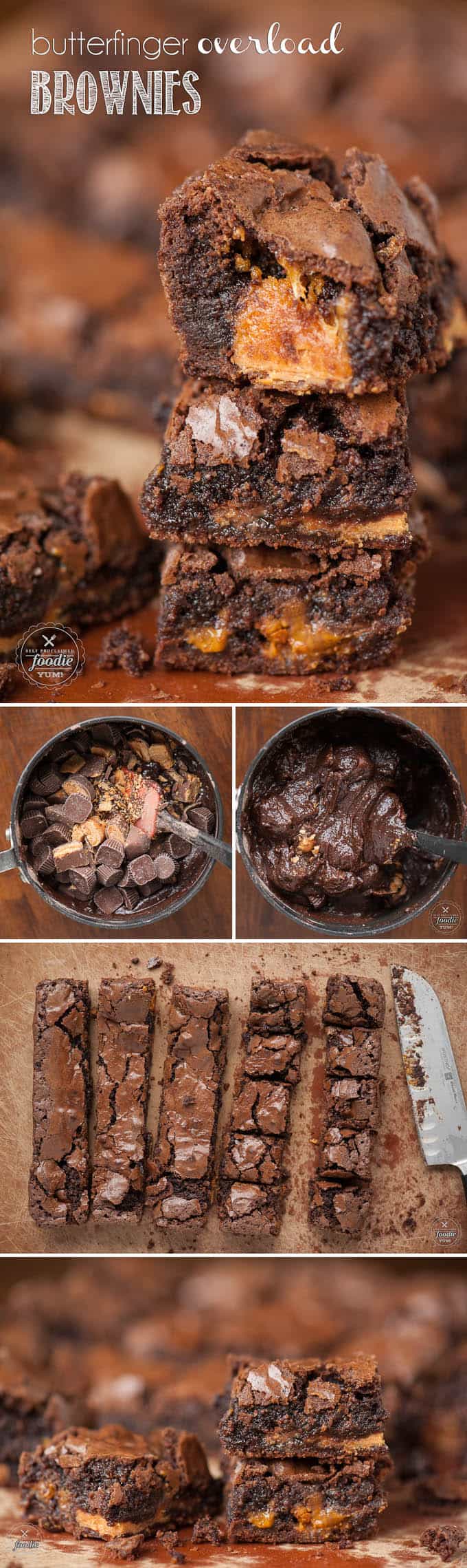 Butterfinger Overload Brownies are the very best quick and easy chocolate peanut butter dessert that\'s better than anything you\'ve ever tasted.