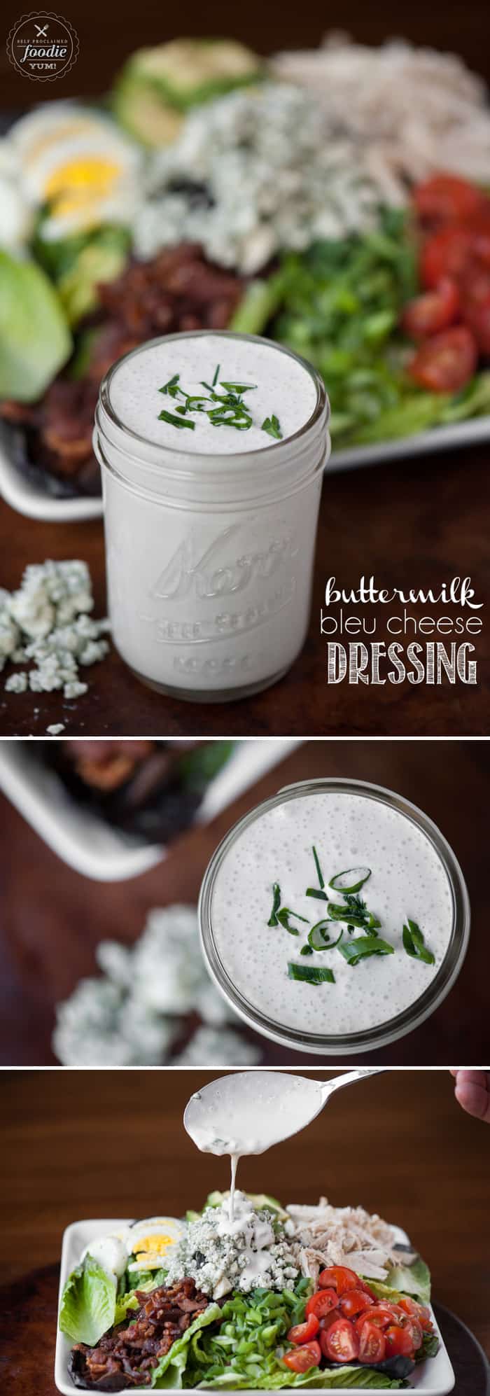 Its super easy to make your own homemade Buttermilk Bleu Cheese Dressing. The end result is a super tasty dressing or dip that is made without any additives.