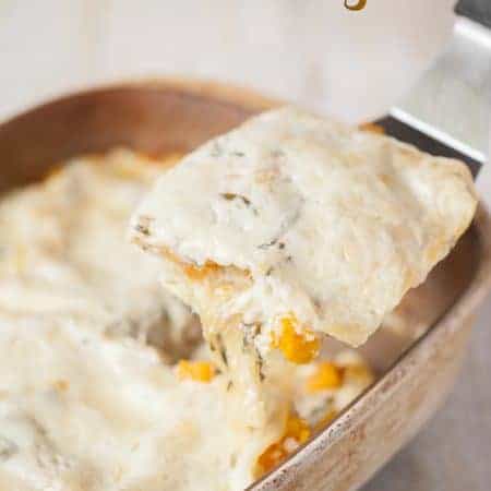 Creamy Butternut Squash Lasagna, with a white Béchamel sauce, is a delicious fall dinner as well as a perfect vegetarian Thanksgiving main dish.
